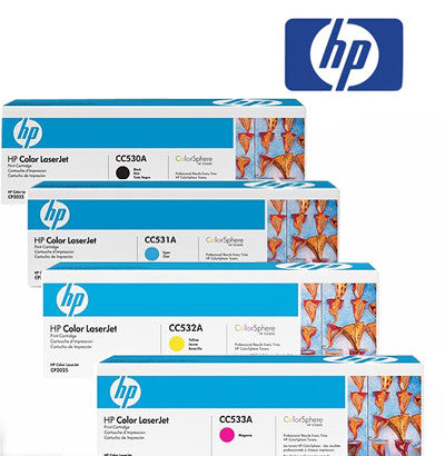 HP 530 B,C,M,Y Genuine Toner Cartridge Bundle