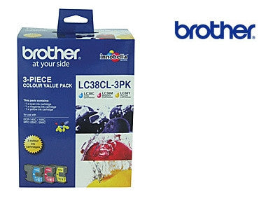 Brother LC38 Cyan/Magenta/Yellow 3 Pack Genuine  Ink Cartridges