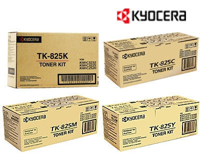 Kyocera TK-825 Genuine B,C,M,Y Bundle Copier Toner Cartridges